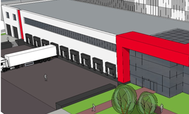 Ontwerptekening van het nieuwe distributiecentrum